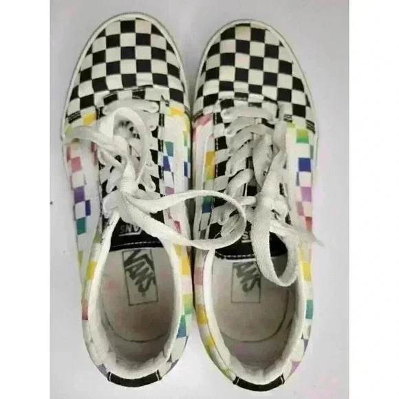 Vans Ward Rainbow Checkered Black White Multi Canvas Missy Sneakers Size 3 - Picture 6 of 7